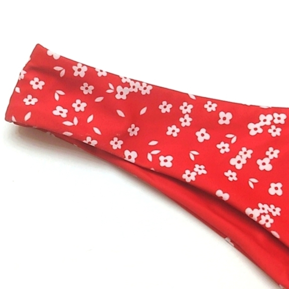 RED WHITE FLORAL HI-CUT HIPSTER BIKINI BOTTOMS SIZE MEDIUM NWOT - Picture 3 of 6